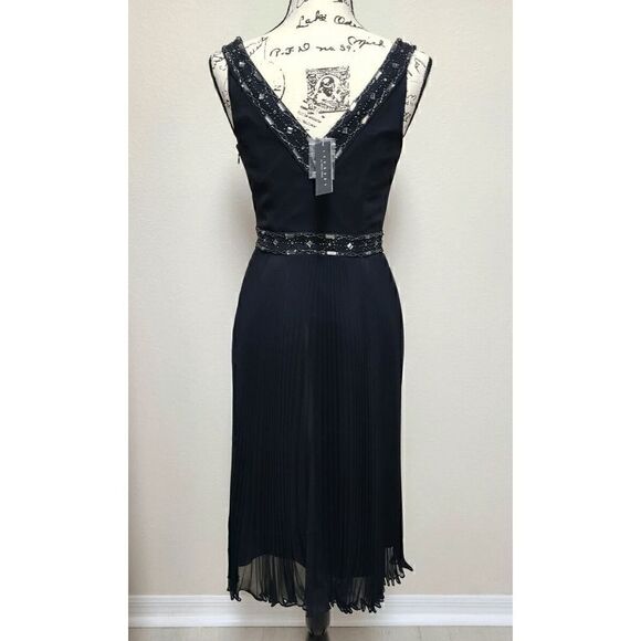 LAUNDRY BY SHELLI SEGAL Black Beaded V-Neck Pleated Dress NEW MSRP $340 SIZE 2 - Picture 13 of 17